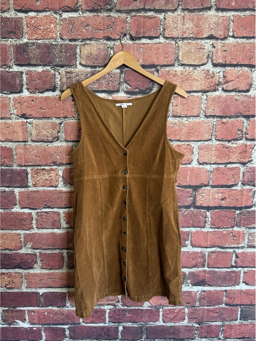 Oneill Womens Brown Corduroy Button Up Mini Dress Sleeveless Size Large